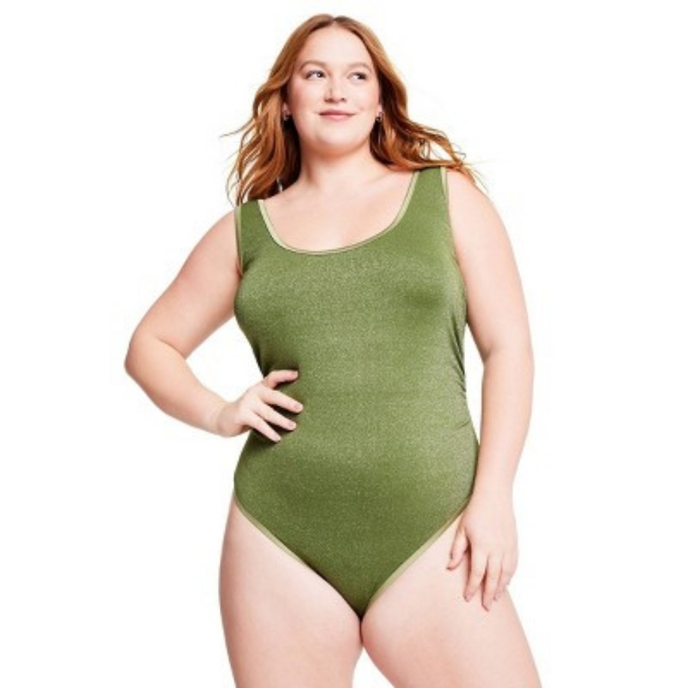 NWT Metallic High Leg Cheeky One-Piece Swimsuit - 2X